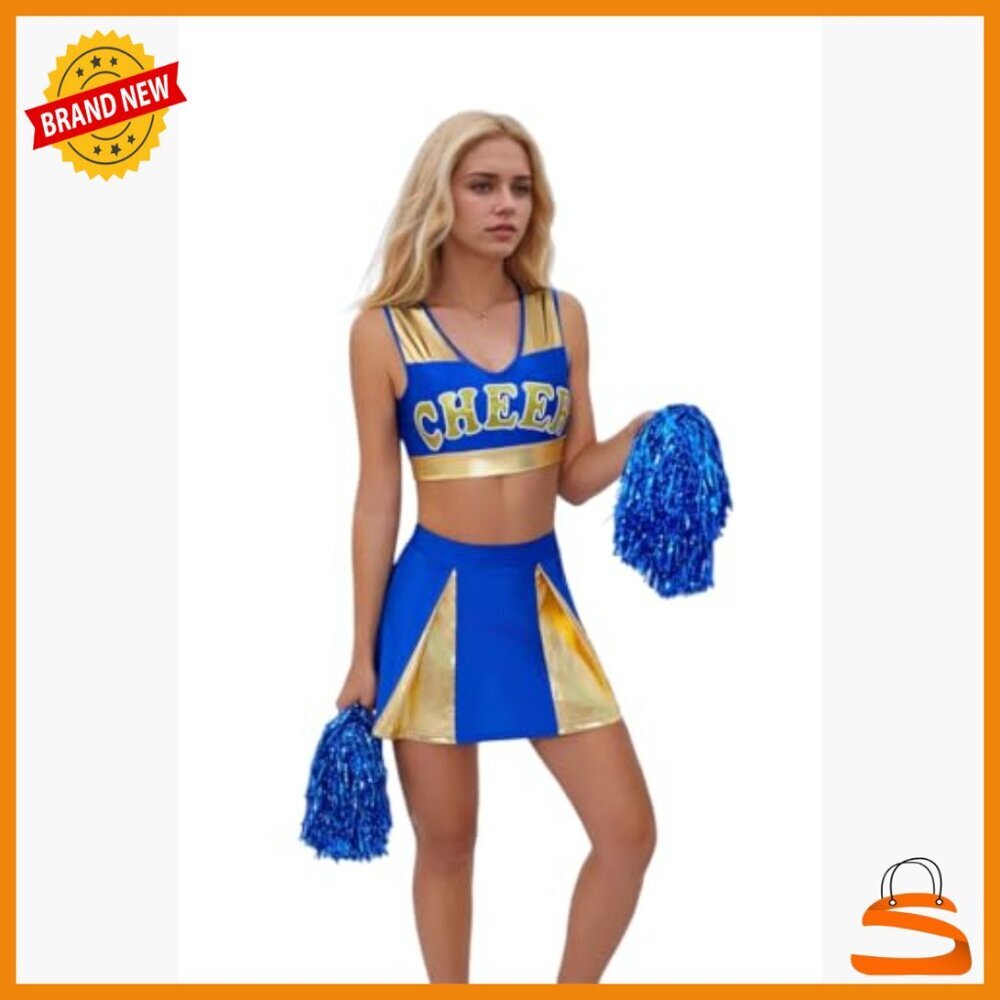 Cheerleader Costume Set with Pom Poms - Polyester Stretch Fit - Halloween - Picture 5 of 5